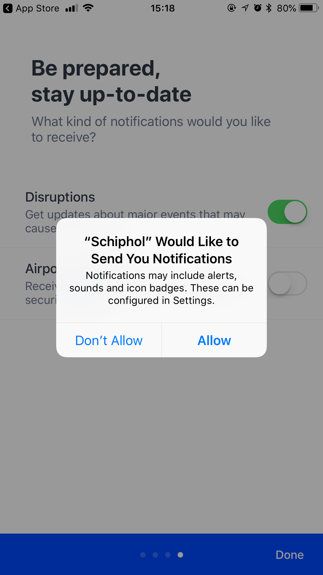 Schiphol Mobile App Notification Permission