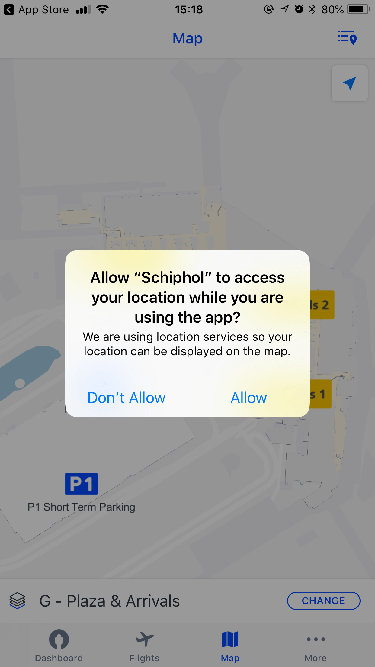 Schiphol Mobile App Location Tracking Permission